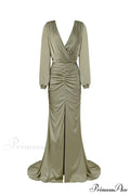 Fancy Olive Silk Charming Maxi Evening Dress