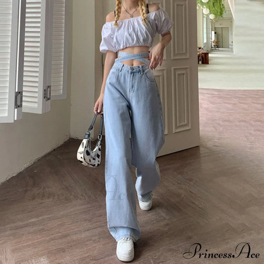 Fashion Cotton Cross Belt Jeans