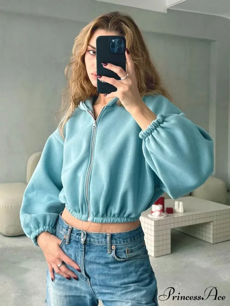 Fashionable Cropped Cozy Solid Color Loose Hoodie