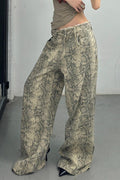 Snake Print Wide Leg Low Waist Frayed Jeans