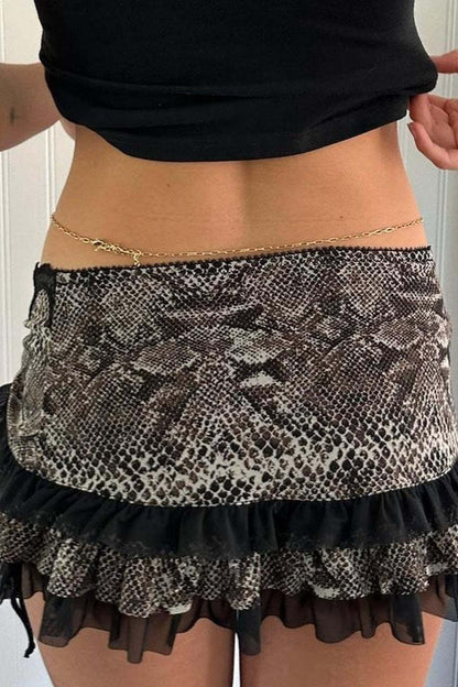 Ruched Lace Color Block Leopard Skirt