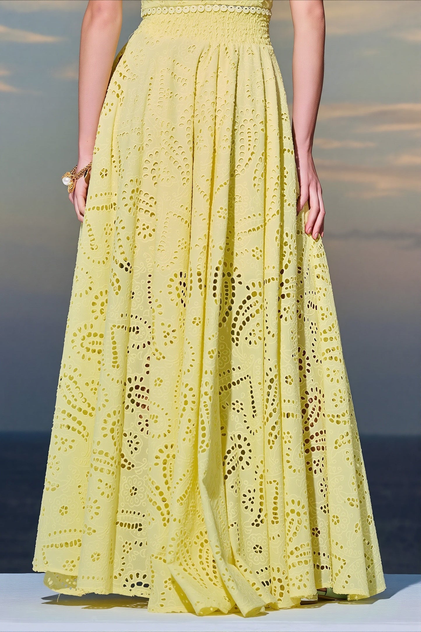 Hollow Out Pocket Vacation Maxi Skirt Set