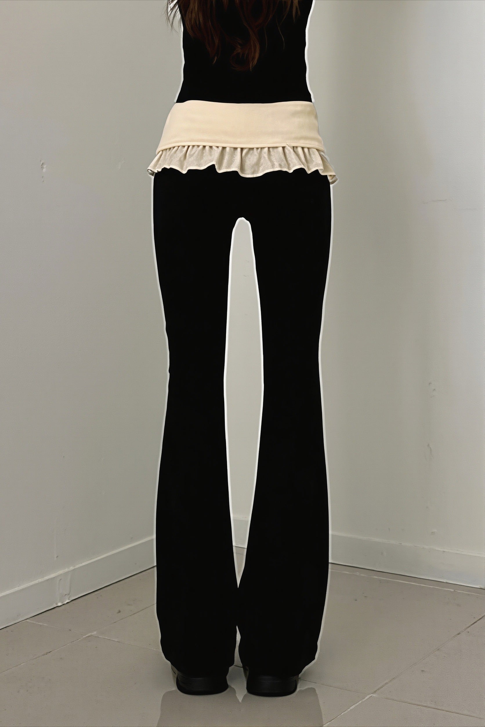 Ruffle Fold Waist Knit Flared Pants