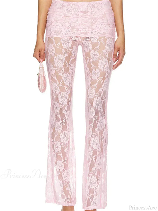 Flared Leg Lace See-Through Bootcut Fashion Pant