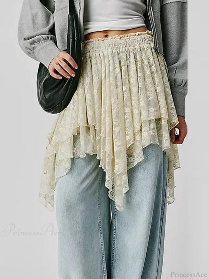 Floral Lace Irregular Hem Skirt