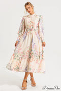 Floral Long Sleeve Charming Maxi Dress With Belt