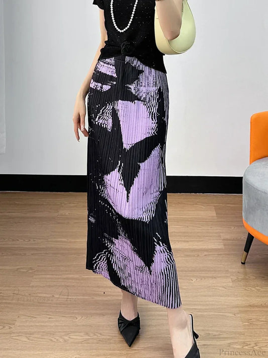 Floral Pleated Slimming High Waist Beach Comfort Skirt