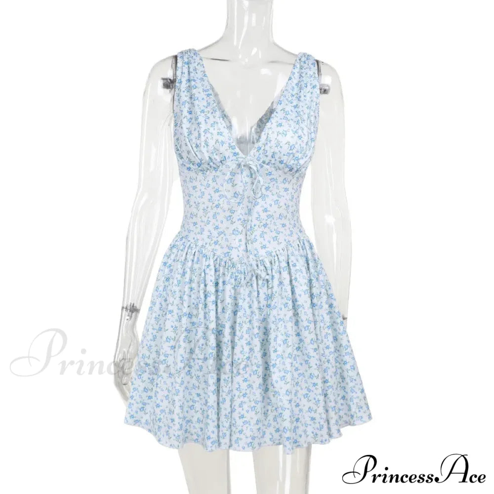Floral V-neck Stylish Flare Mini Dress