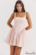 Floriane Peach Stylish Bow Mini Dress