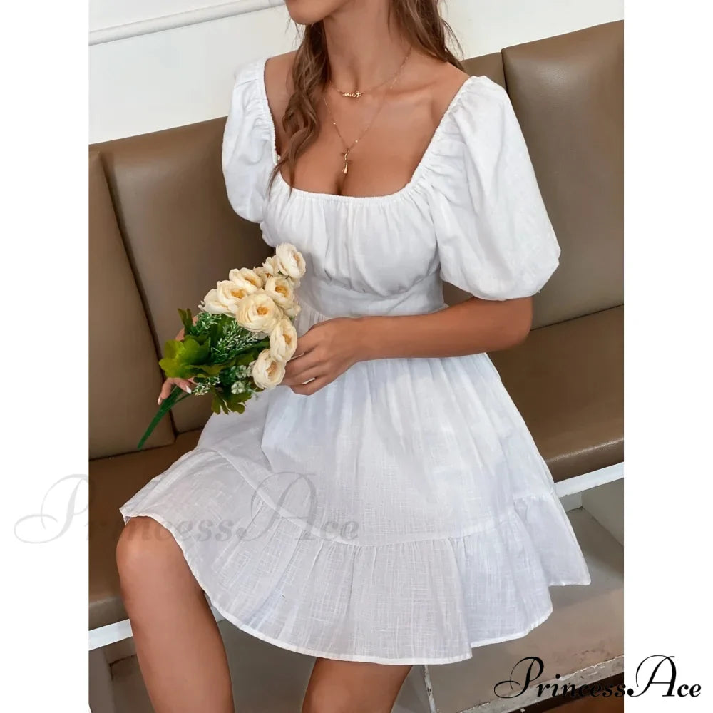Flounce Hem Dress with Tie Back