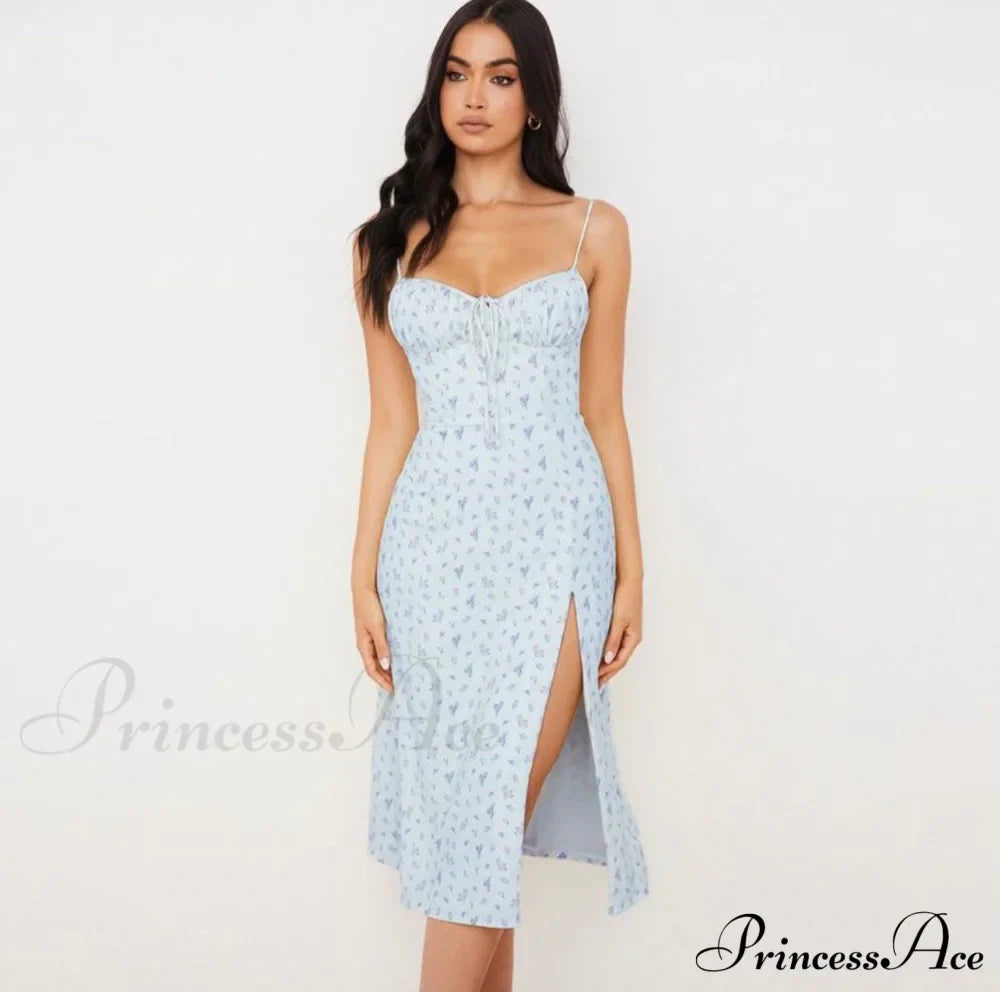 Flower Fields Slip Charming Floral Split Midi Dress