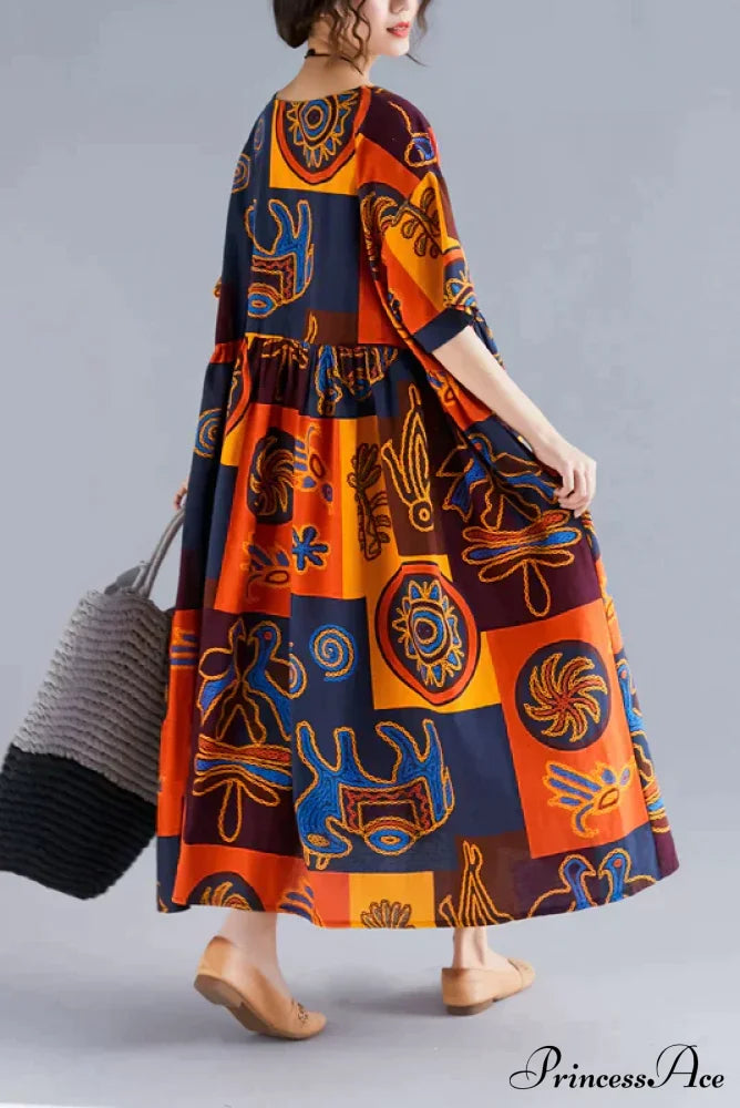 Flowered Gown Full-Length Cotton Bohemian in Fabric