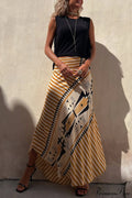 Geometric Print Elastic Charming Waist Maxi Skirt