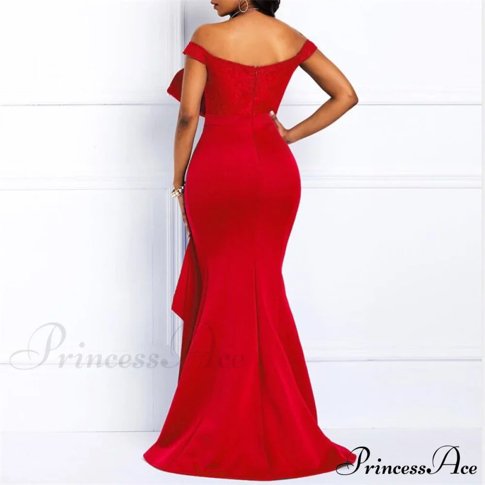 Gown Lace Elegant Embroidery Red Women Cut Low Party Beaded - - Mermaid Warm-Season Floor-Length