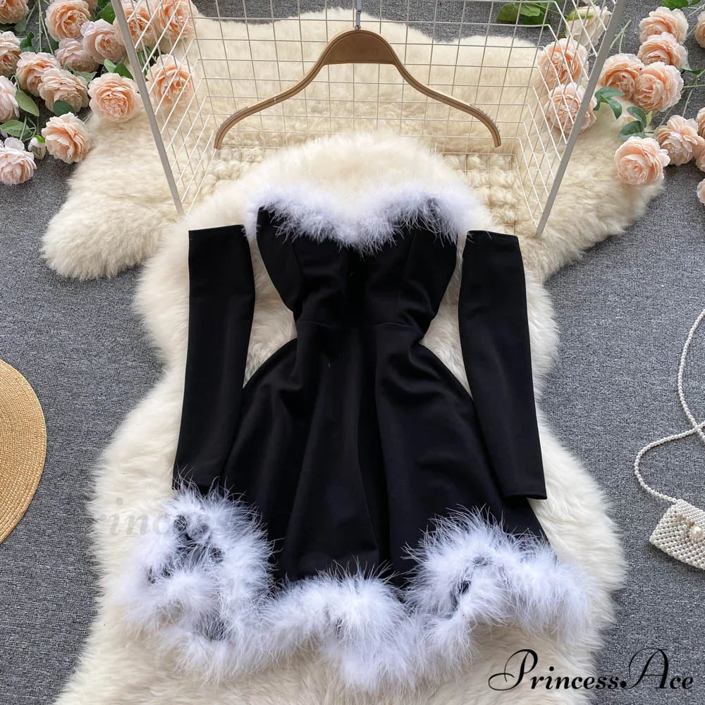 Gown Red for Backless Furry Strapless Elegant - Women Party New Year/Christmas/Femme