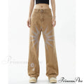 Graphic Pattern Vintage Khaki Jeans