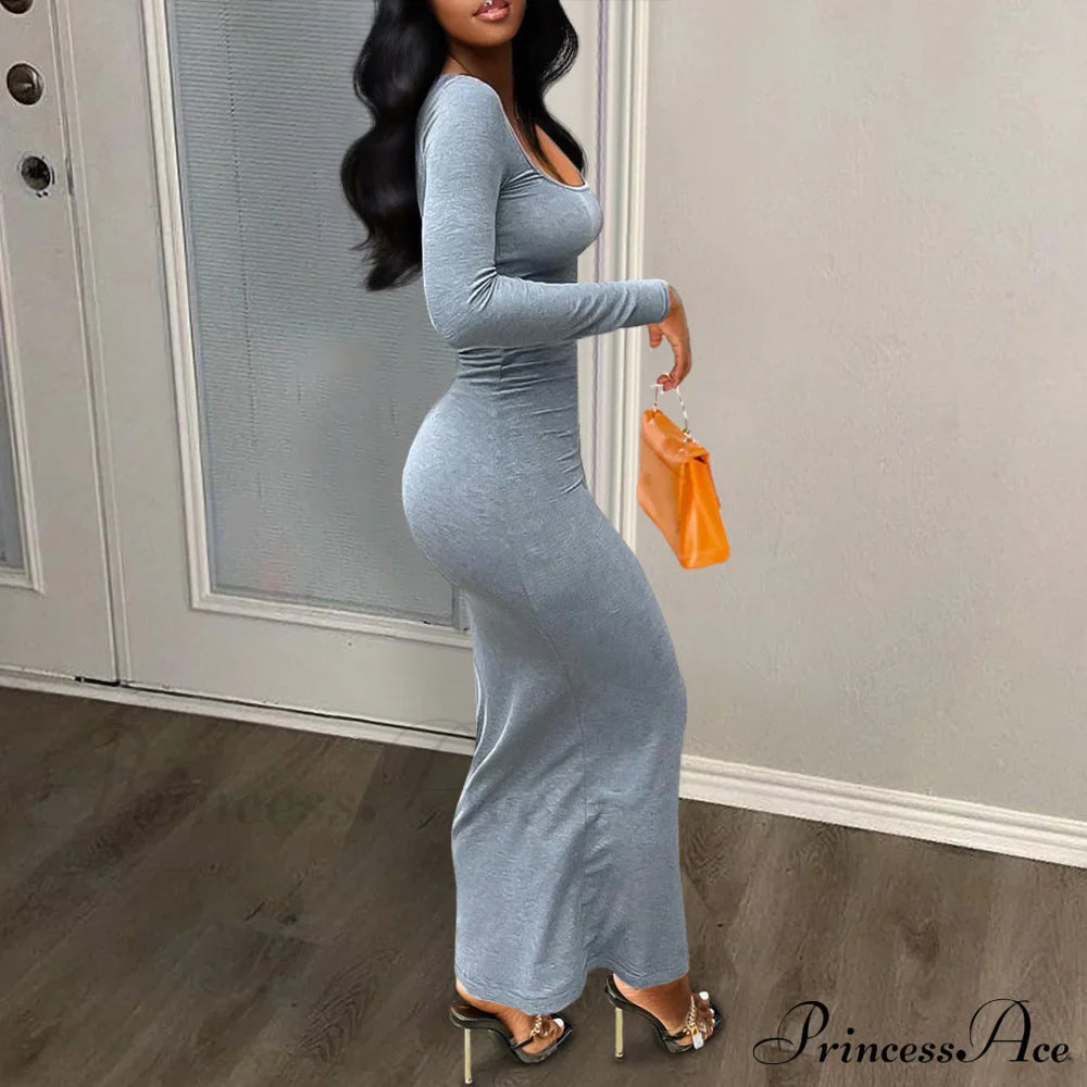 Solid Color Square Neck Bodycon Dress