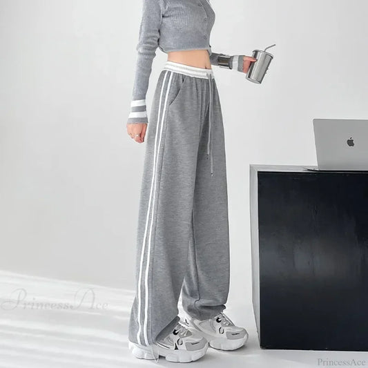Gray Striped Casual Sweatpants Pants
