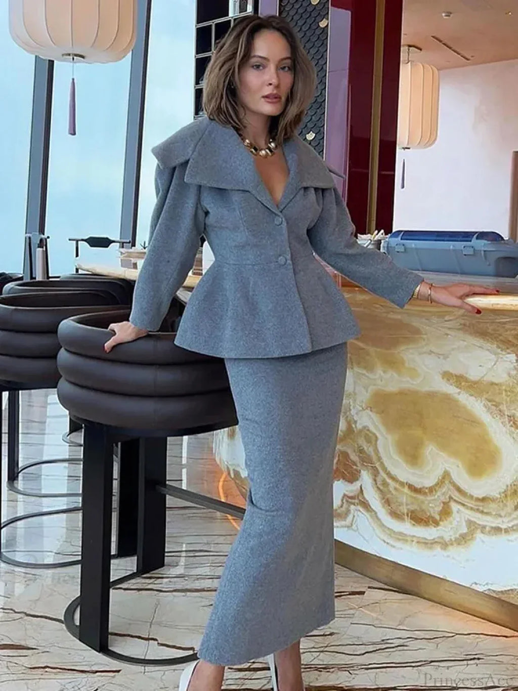 Grey Wool Blends Coat