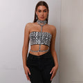 Halter Beaded Lace-Up Bandage Crop Prom Dress