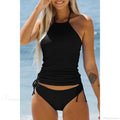 Halter Crop Panties Solid Two Piece Set