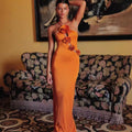 Halter Cutout Floral Slim Fit Maxi Prom Dress