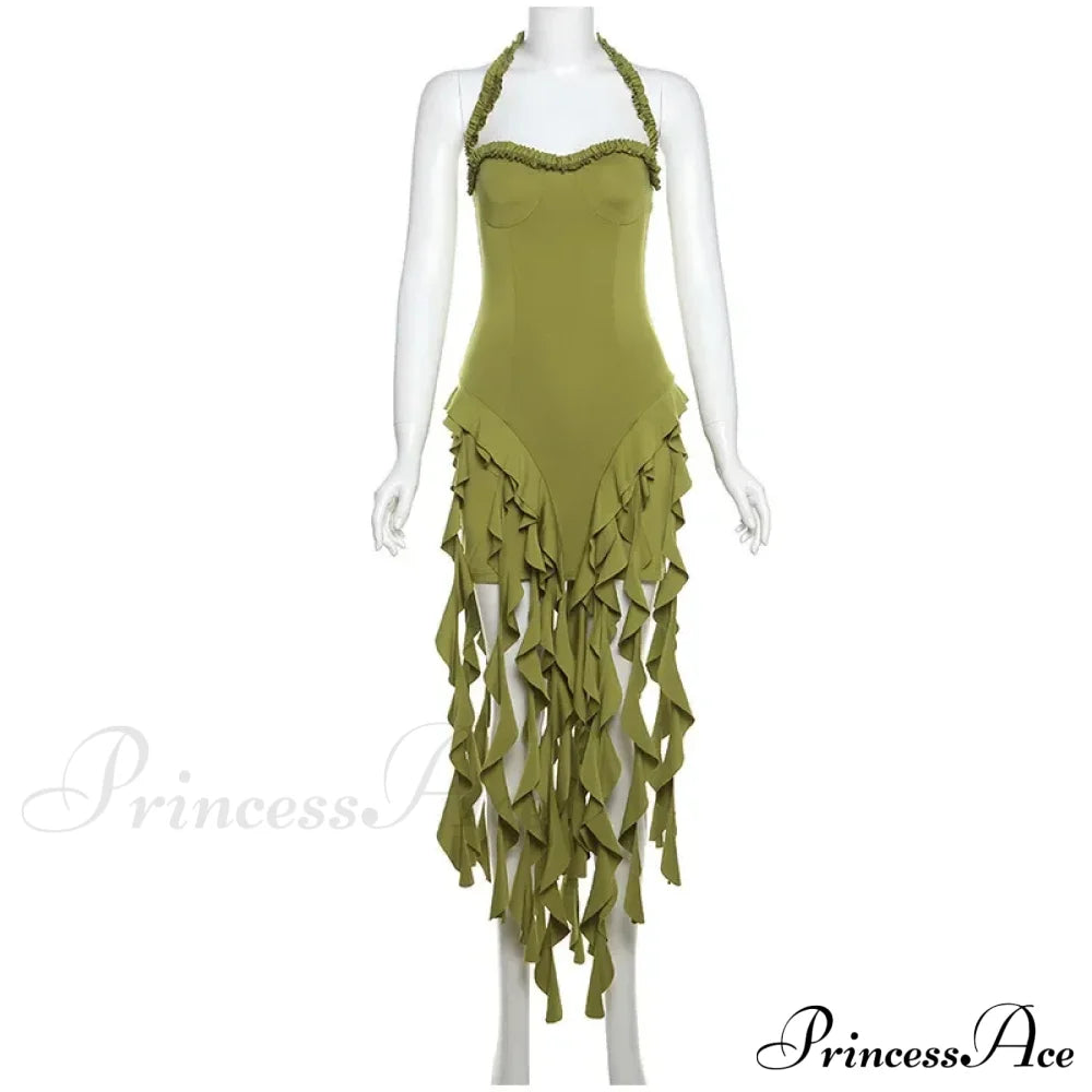 Halter Fringe Stylish Midi Dress