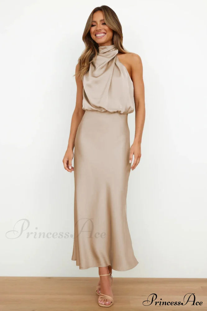 Halter Sleeveless Satin Bridesmaid Dress