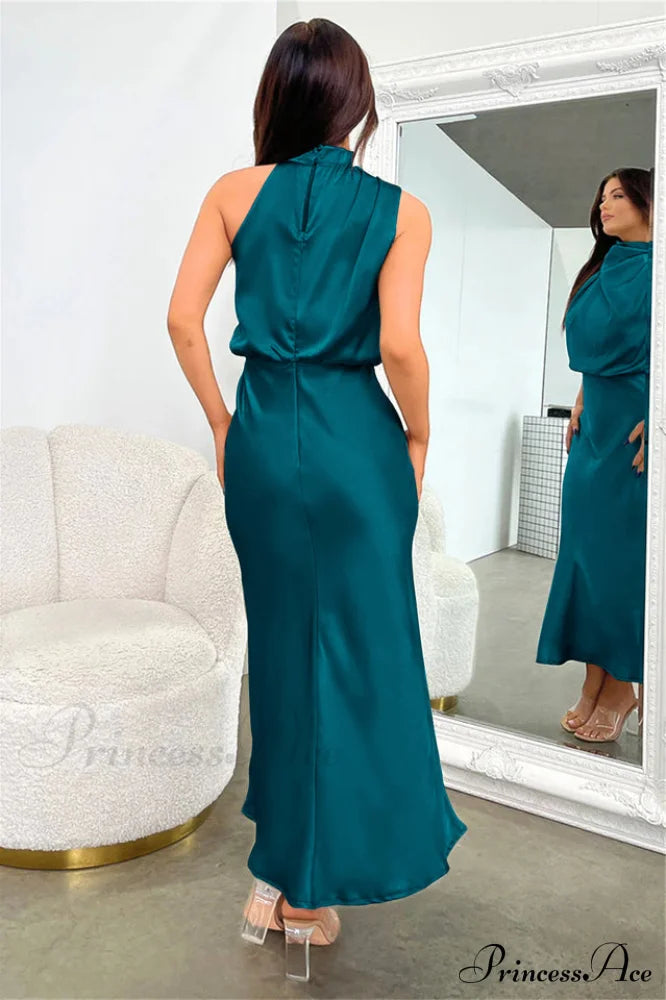 Halter Sleeveless Satin Bridesmaid Dress