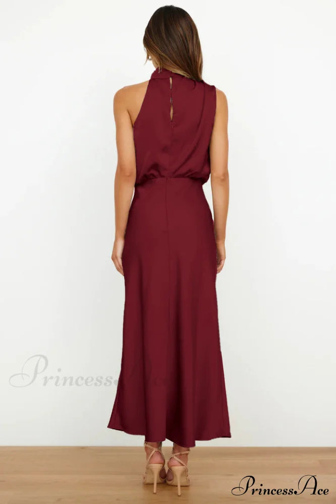 Halter Sleeveless Satin Bridesmaid Dress