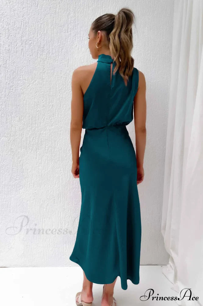 Halter Sleeveless Satin Bridesmaid Dress