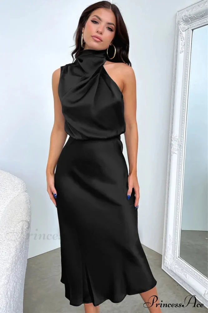 Halter Sleeveless Satin Bridesmaid Dress