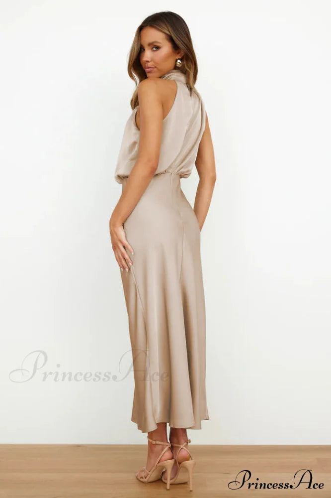 Halter Sleeveless Satin Bridesmaid Dress