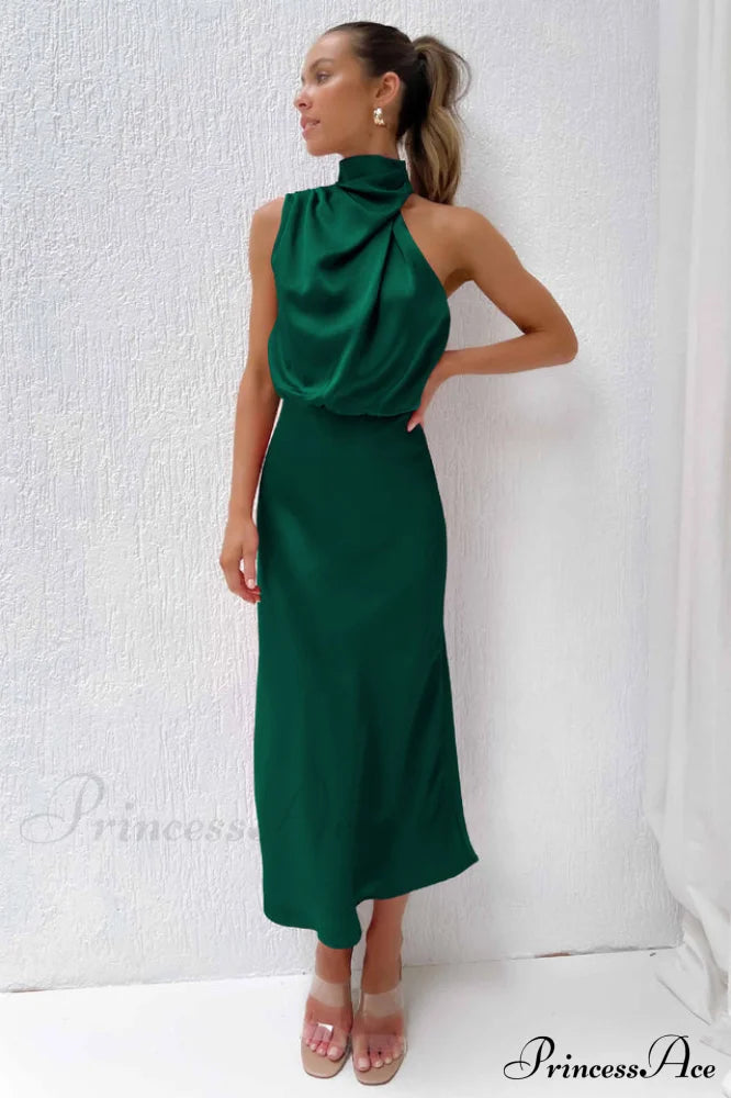 Halter Sleeveless Satin Bridesmaid Dress