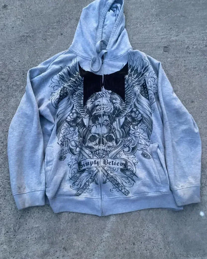 High-Quality Gothic Skull Print Hoodie