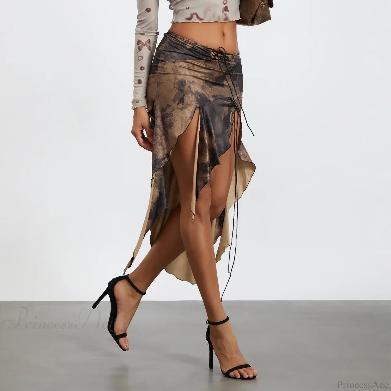 High Split Vintage Print Skirt
