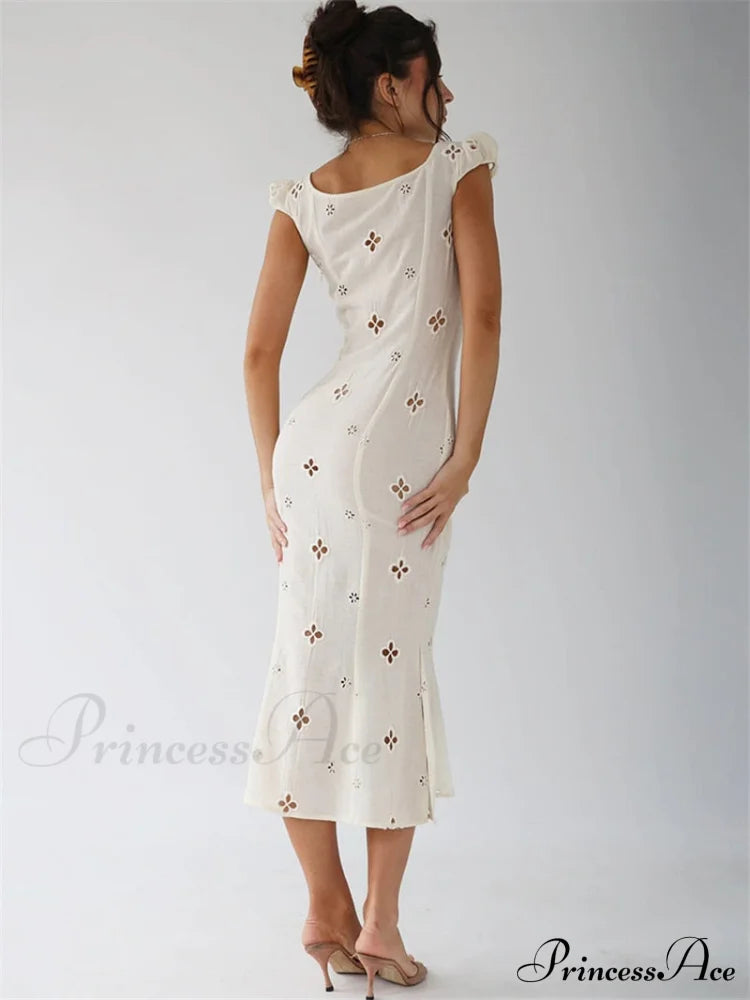 High Waist e Beachwear Bodycon Hollow Out Sundress
