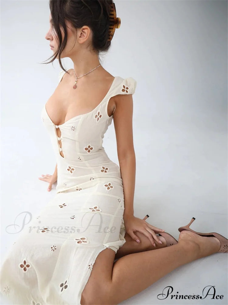 High Waist e Beachwear Bodycon Hollow Out Sundress