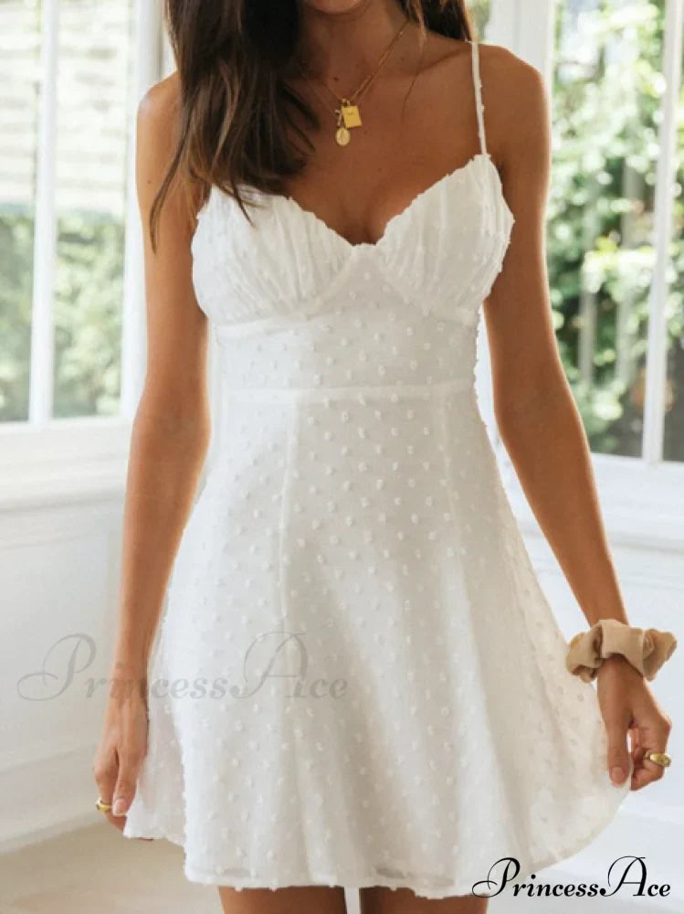 White Cotton Polka Dot Mini Dress
