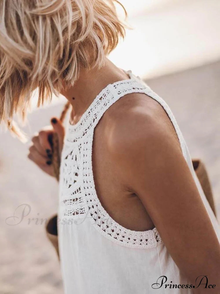 Hollow Lace Patchwork Charming Halterneck A-Line Mini Dress