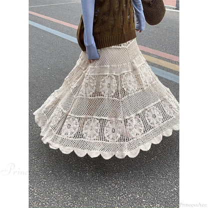 Hollow Out Maxi Skirt Solid Color A-line Hook Romantic Holiday