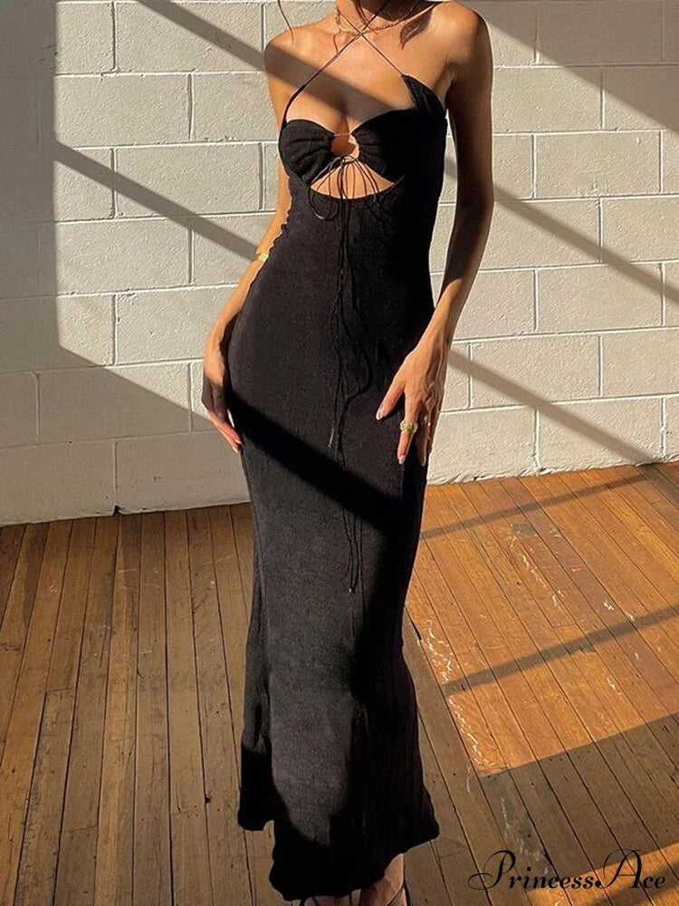 Hollow Out Strapless Backless Sexy Long Dress