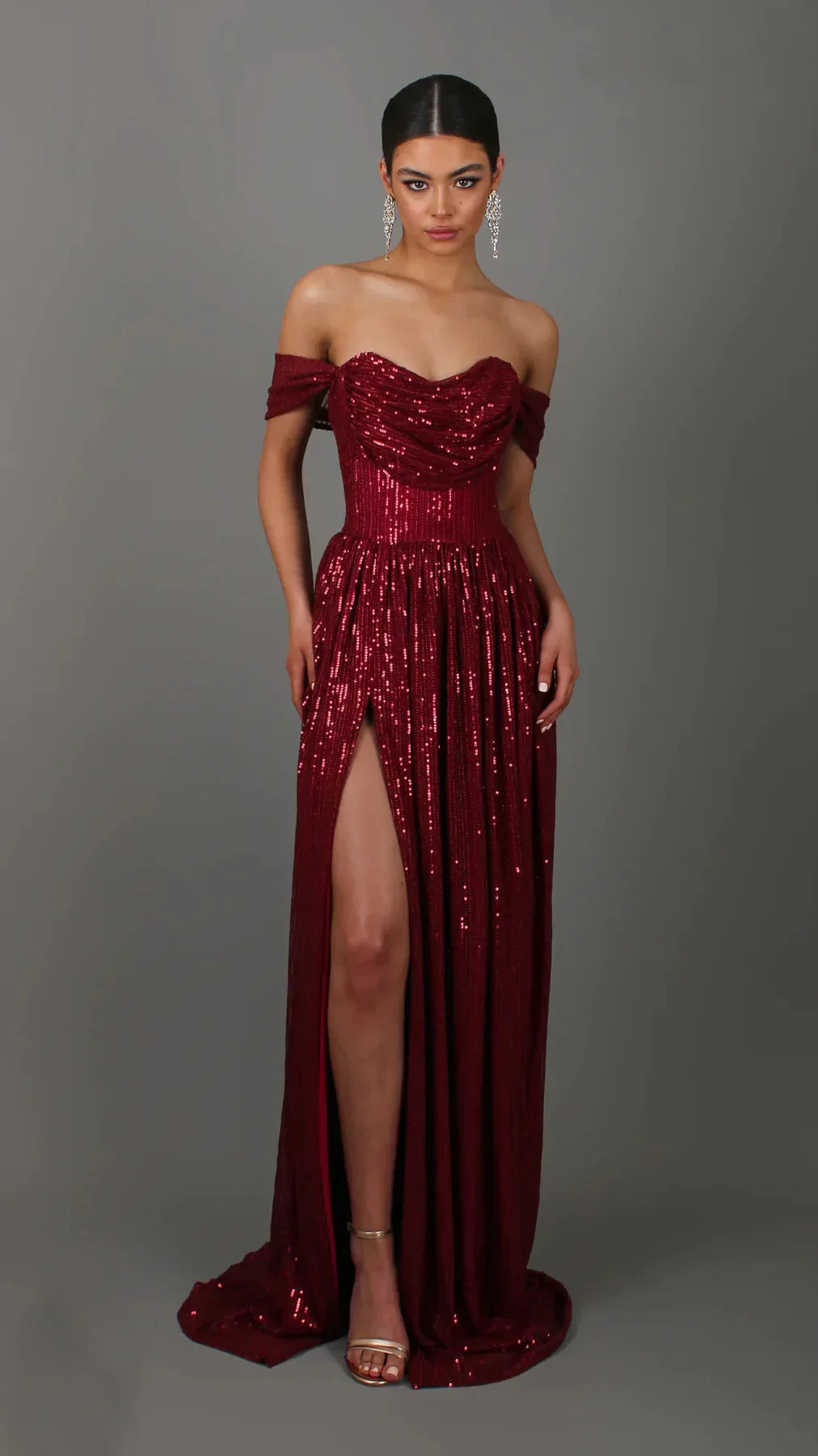 Off-Shoulder Ruched Sequin Party Dress