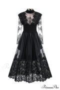 Jamie Black Floral Charming Lace Stitching Dress