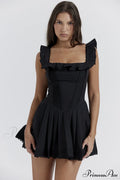 Jemima Black Pin Charming Tuck Pleated Dress