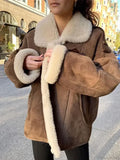 Khaki Single Breasted Leather Coat