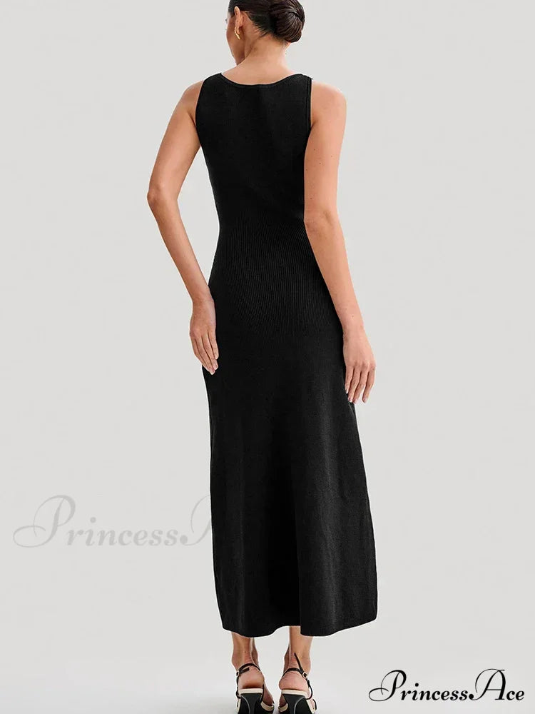 Knit Buttoned Stylish Midi Dress