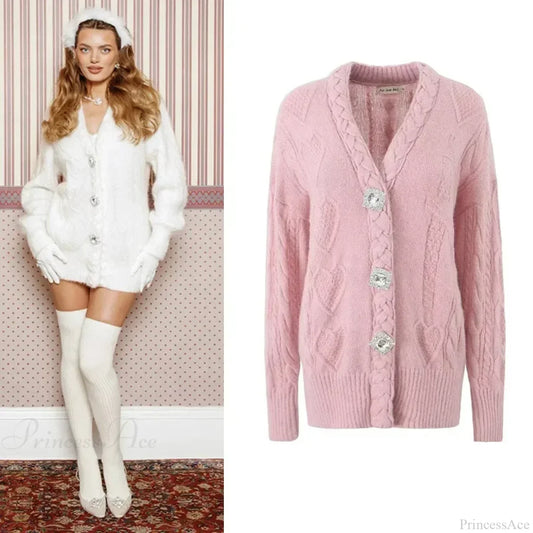 Knit Diamond Pink Cardigan