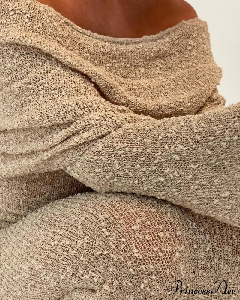 Knit Off-Shoulder Long Sleeve Maxi Dress