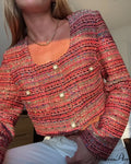 Knitted Buttoned Pocketed Square Neck Long Sleeved Short Autumn Casual Stylish Coat